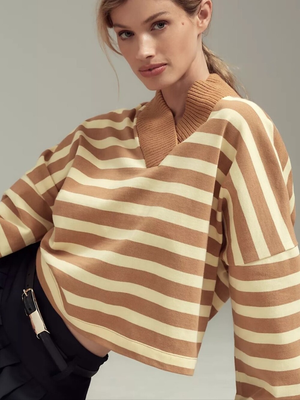 Maeve Cotton Boxy Oversized V-Neck Top